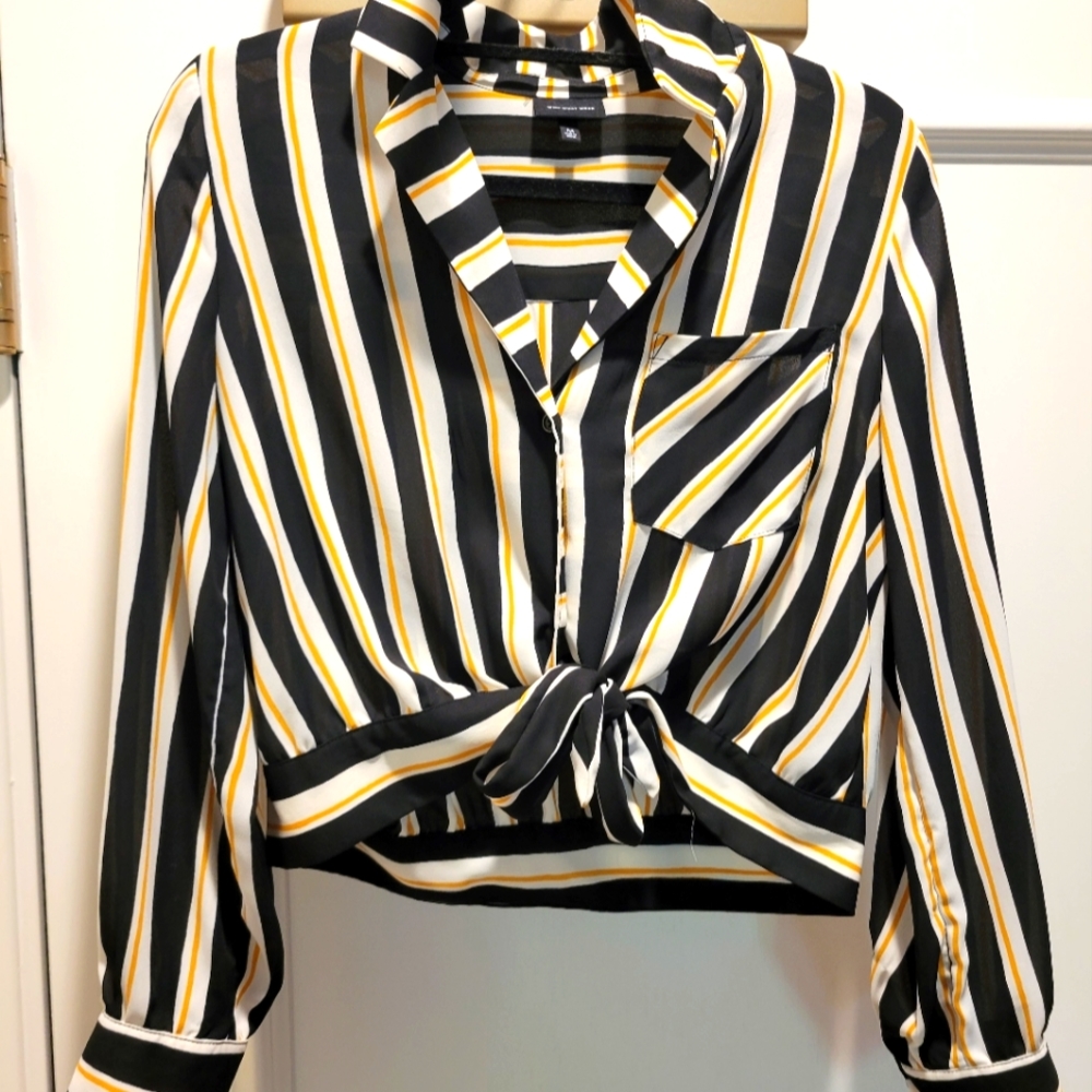 Long sleeve cropped button up top